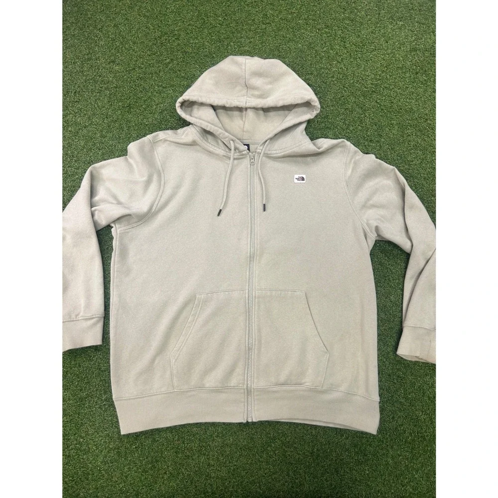 The North Face Mens XL Full Zip Hoodie Sage‎ Green Fleece Sweatshirt Logo Patch